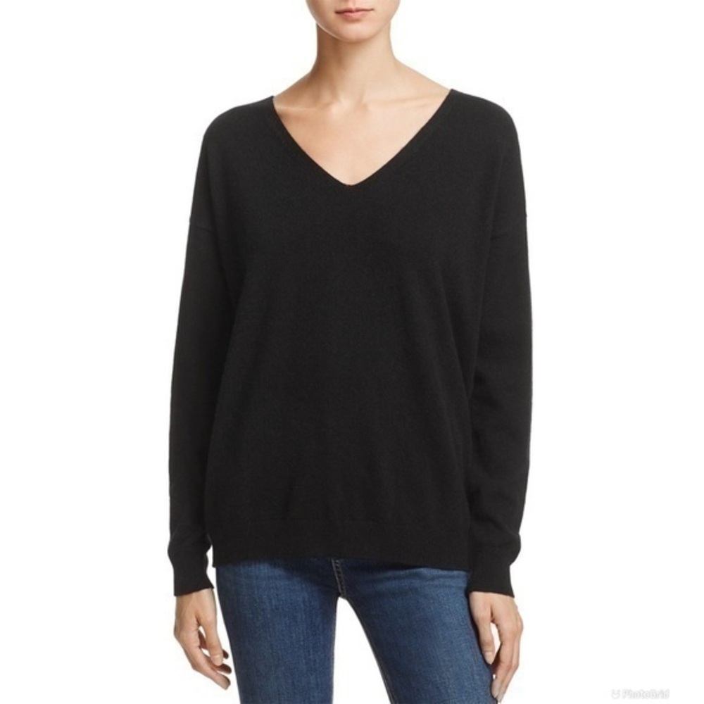 Aqua Cashmere Women’s Lace-up Back Cashmere Sweater Black Size Small